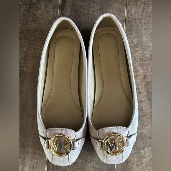 Michael Kors Shoes - Michael Kors Beige Loafers with Gold Logo
